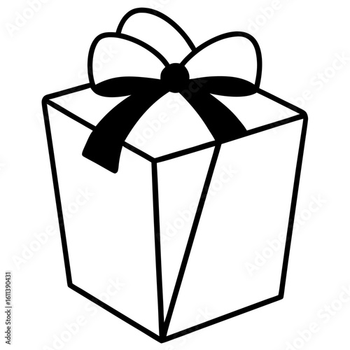 Elegant line art illustration of a classic party favor box adorned with a decorative bow