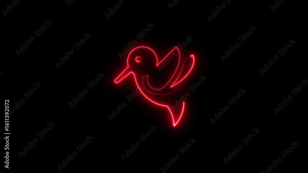 Neon hummingbird silhouette glowing against a black backdrop showcasing modern design Neon hummingbird silhouette glowing against a black backdrop showcasing modern design