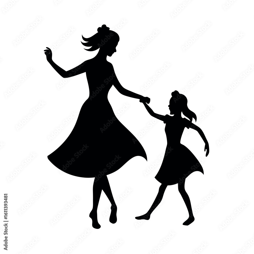 Elegant silhouette of mother and daughter dancing Elegant silhouette of mother and daughter dancing