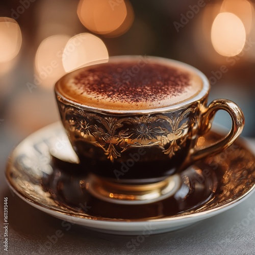 Close-up of Luxurious Rich Coffee Experience in Elegant Cup