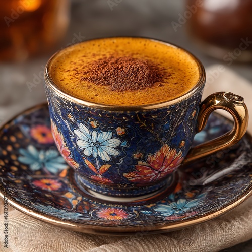 Close-Up of Rich and Luxurious Coffee Experience in Stunning Cup