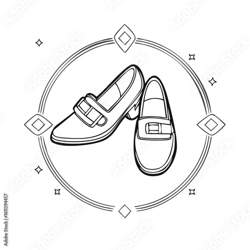 Elegant Buckled Mary Jane Style Shoes with Circular Art Deco Frame