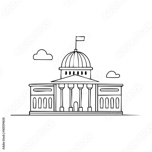 Classic Government Building with Dome and Columns Outline