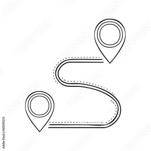 Minimalist S shaped path connecting start and end destination location pins icon