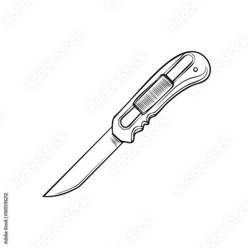 Hand drawn utility knife sketch black and white vector illustration