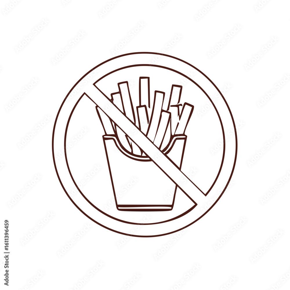 No fries sign brown outline icon depicting restriction on unhealthy food choices No fries sign brown outline icon depicting restriction on unhealthy food choices