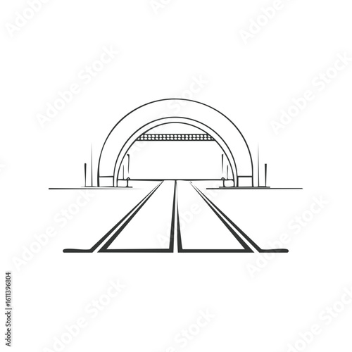 Minimalist Archway Drawing Leading to Lights, Abstract Geometric Design