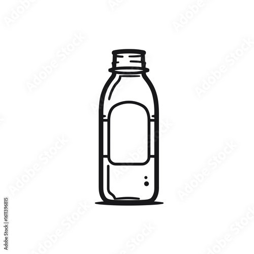 Tea bottle with a label in a simple line art style for beverage packaging and refreshment