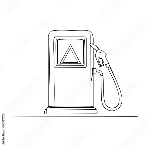 Simple line drawing of a fuel pump with a nozzle hanging ready for use