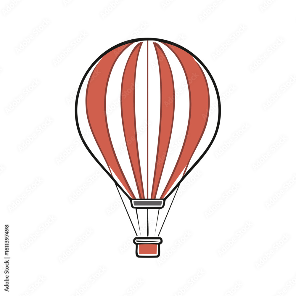 Naklejka premium Vintage red and white striped hot air balloon vector icon for travel and adventure themes