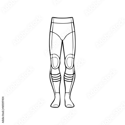 Outline Illustration of futuristic leg protection armor with knee pads for extreme sport activities or racing outfit