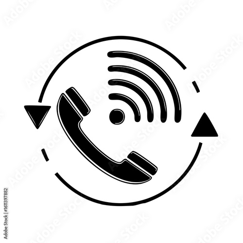 Phone communication signal and connection symbol with Wi Fi waves and arrows