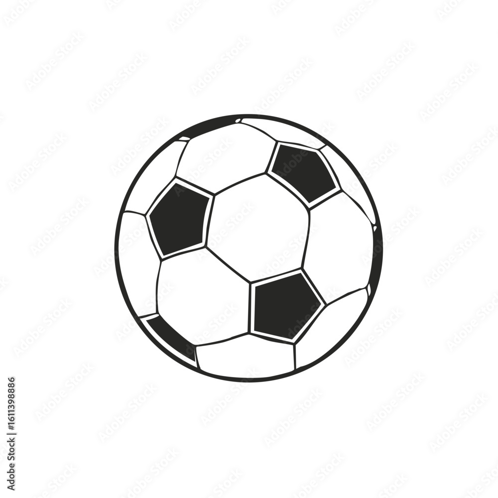 Fototapeta premium Black and White Soccer Ball Illustration Hexagon and Pentagon Shapes Vector Art