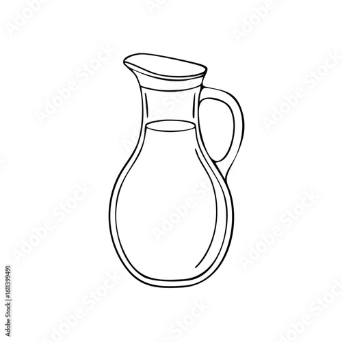 Glass pitcher with liquid line art illustration Hand drawn doodle of a milk jug or water carafe