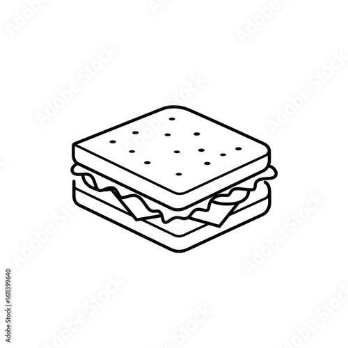 Sandwich with lettuce and cheese in minimalist line art style  