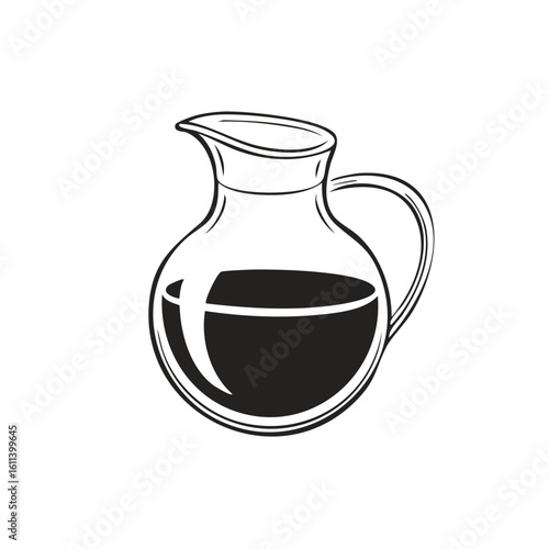 Contour Drawing of a Glass Pitcher Filled with a Dark Beverage