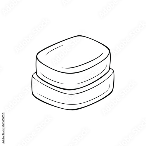 Minimalist line art illustration of a soap bar on a dish for hygiene and self care