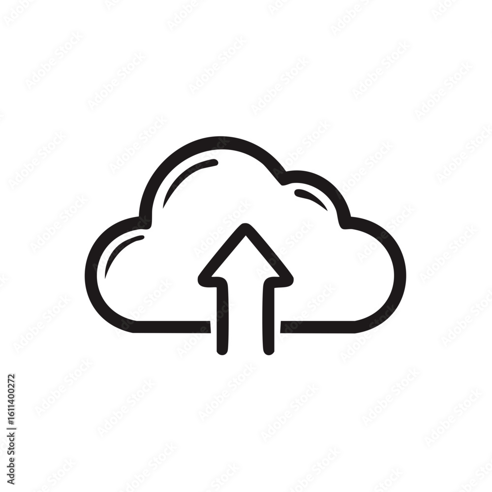 Cloud upload icon with an up arrow for data storage and file transfer Cloud upload icon with an up arrow for data storage and file transfer