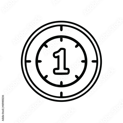 Number one in a circular frame with clock markings representing success and achievement