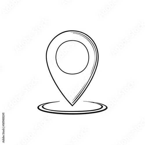 Hand drawn location pin icon sketch for navigation and maps. Doodle style map marker symbol for a destination.