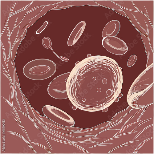 Microscopic Illustration of Red Blood Cells in Bloodstream