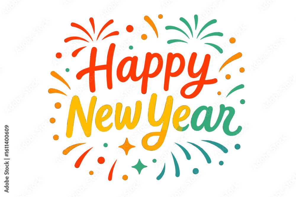 Vibrant 2023 New Year's greeting featuring colorful gradient brush calligraphy on a black background with bokeh effects