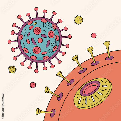 Microscopic Virus Cell Infection Illustration