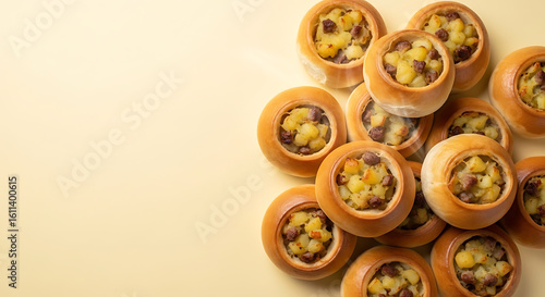 Assorted Nut and Dried Fruit Mini Bread Rolls on Light Background