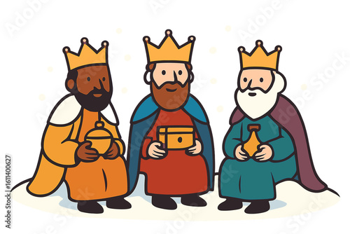 A vectorized letter on a green background reads 'the three kings of orient