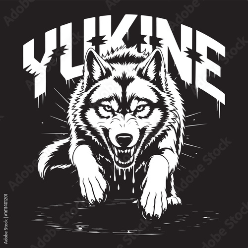 Dark art wolf angry scary head black and white. Wolf is ready for hunting and attacking t-shirt design and logo design 