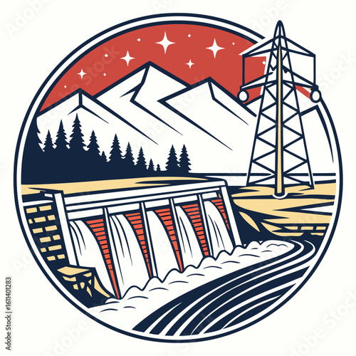 Night Landscape with Dam and Mountains
