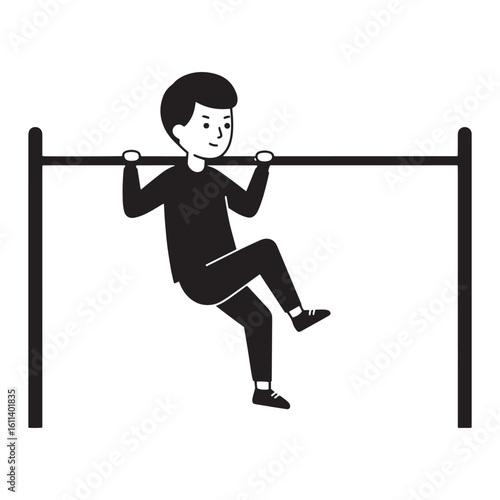 A cartoon illustration of a boy performing a bodyweight exercise on a horizontal bar