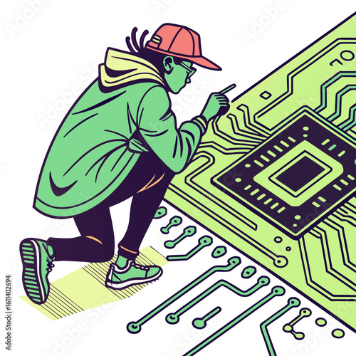 Person Repairing a Circuit Board