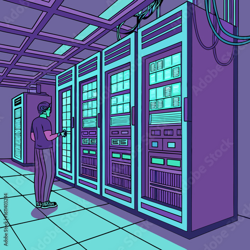 Pixel Art Technician in a Retro Data Center