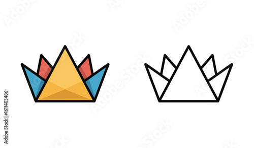 Geometric Crown Icon with Bold Outlines and a Striking Linear Version Displayed