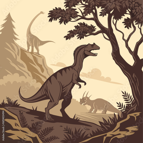Prehistoric Dinosaur Landscape Illustration