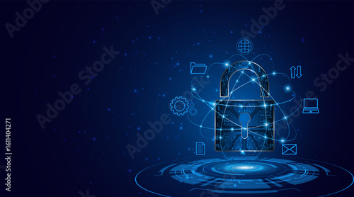 Lock icon with circuit board technology cyber security and privacy data protection. Innovation concept of future security technology.
