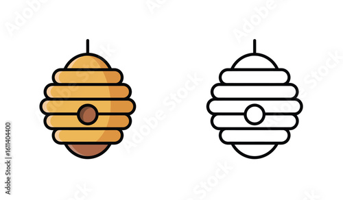 Beehive Icons Detailed and Outlined Representing Apiculture and Honey Production in Agriculture