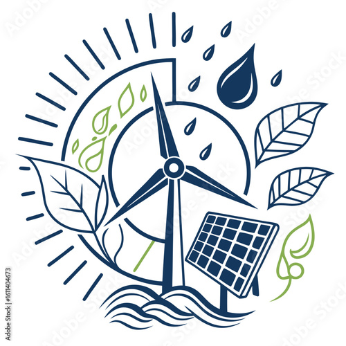 Renewable Energy Sources: Wind Turbine, Solar Panel, and Water