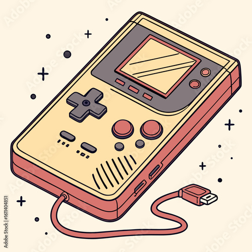 Retro Beige Handheld Game Console with USB Cable