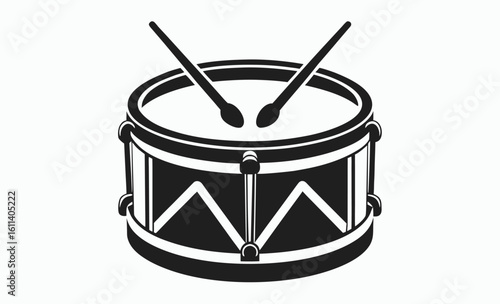 Snare drum silhouette, percussion instrument icon, black drum graphic, A snare drum silhouette vector, white background 