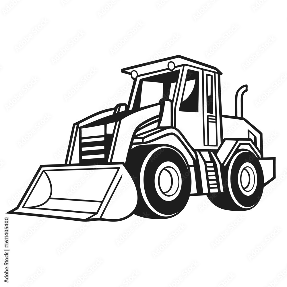 Naklejka premium Editable Vector Icons of Construction Vehicles in Black and White Style