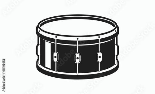 Snare drum silhouette, percussion instrument icon, black drum graphic, A snare drum silhouette vector, white background 