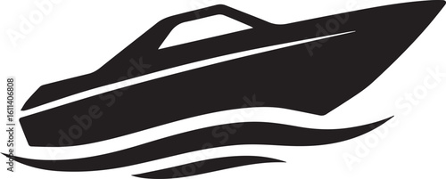 Silhouette of a sleek speedboat cutting through water, angled forward, dynamic water sports vibe