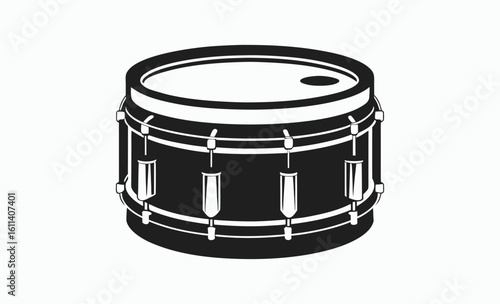 Snare drum silhouette, percussion instrument icon, black drum graphic, A snare drum silhouette vector, white background 
