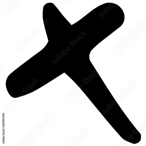 Hand-drawn black X mark icon. Simple grunge cross symbol for concepts of error, cancellation, or rejection, isolated on a white background.
