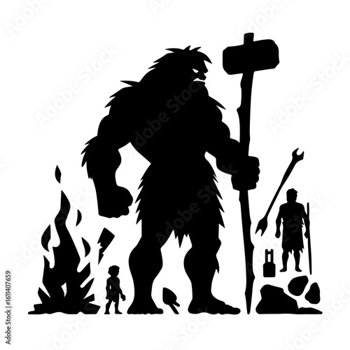 Caveman silhouette , Caveman vector