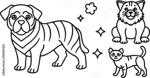 Photography Wild animals vector illustration featuring a striped zebra, tiger, and cat along