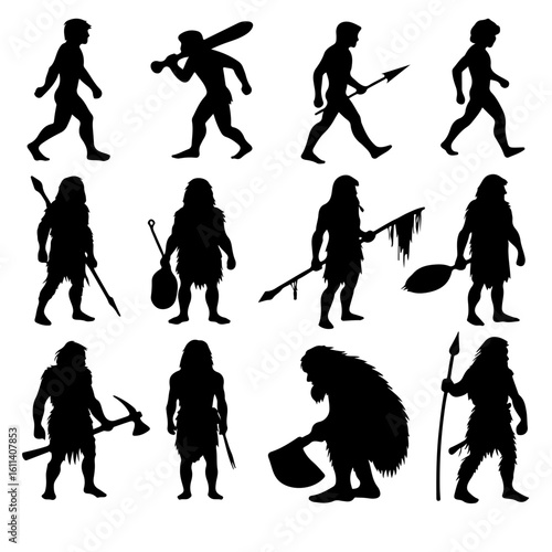 set of Caveman silhouette , Caveman vector