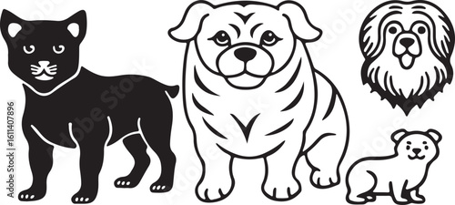 Cute puppy and adorable dog set isolated on white